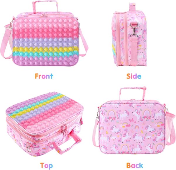 Pop Lunch Box Kids Lunch Bag for Girls Back to School Insulated Pink Lunch Box Reusable Food Containers Lunch Box School Supplies Leakproof Cooler Lunch Tote Bag for Work Office Travel School Picnic - Image 3