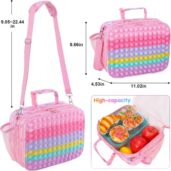 Pop Lunch Box Kids Lunch Bag for Girls Back to School Insulated Pink Lunch Box Reusable Food Containers Lunch Box School Supplies Leakproof Cooler Lunch Tote Bag for Work Office Travel School Picnic - Image 2