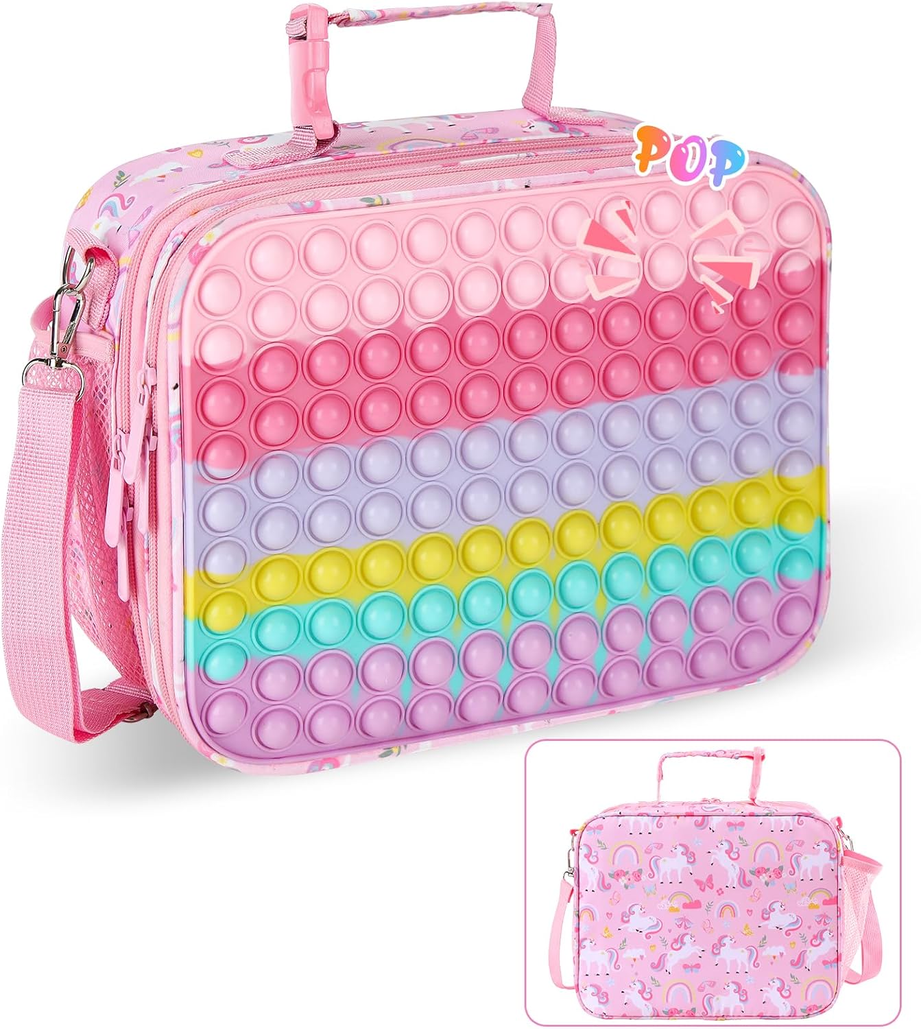 Pop Lunch Box Kids Lunch Bag for Girls Back to School Insulated Pink Lunch Box Reusable Food Containers Lunch Box School Supplies Leakproof Cooler Lunch Tote Bag for Work Office Travel School Picnic
